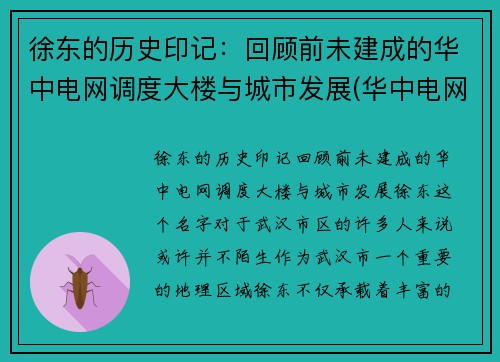徐东的历史印记：回顾前未建成的华中电网调度大楼与城市发展(华中电网总部)