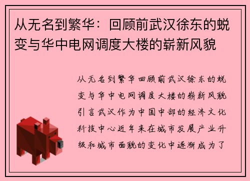 从无名到繁华：回顾前武汉徐东的蜕变与华中电网调度大楼的崭新风貌