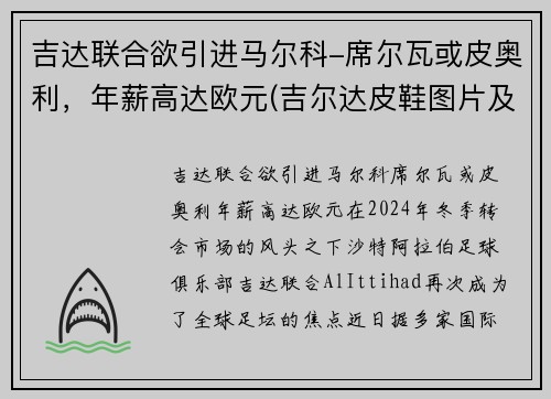 吉达联合欲引进马尔科-席尔瓦或皮奥利，年薪高达欧元(吉尔达皮鞋图片及价格)