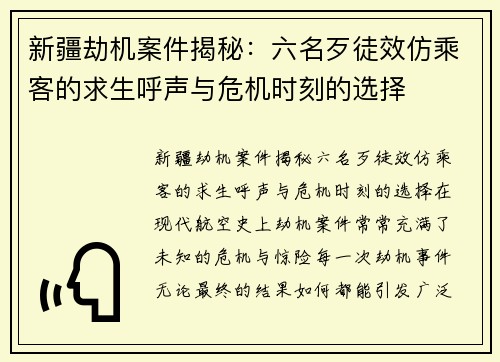 新疆劫机案件揭秘：六名歹徒效仿乘客的求生呼声与危机时刻的选择