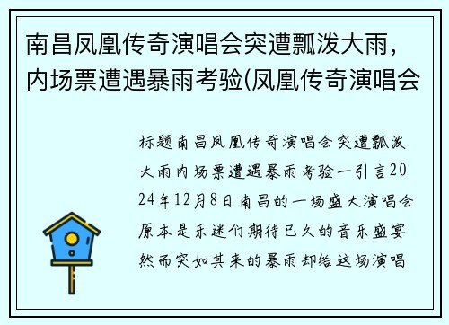 南昌凤凰传奇演唱会突遭瓢泼大雨，内场票遭遇暴雨考验(凤凰传奇演唱会现场版)